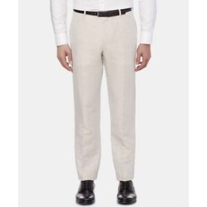 Perry Ellis‎ Dress Pants Mens 34x32 Beige Natural Linen Blend Straight Leg NWT